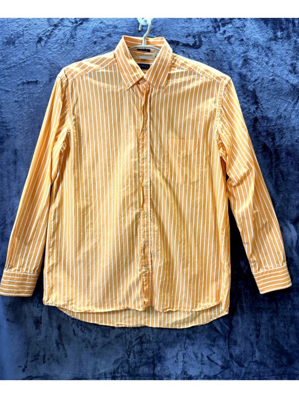 COMO Sport Italy XL Orange White Stripe Button Front Shirt Cotton Made In Italy